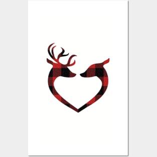 Red Plaid Deer Buck and Doe Heart Winter Gifts: Pillows, Bedding, Mugs & More! Posters and Art